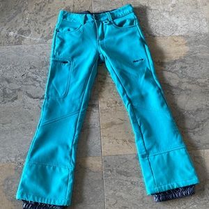 Women fleece lined soft shell pant 5K size S/P Artic color blue teal
